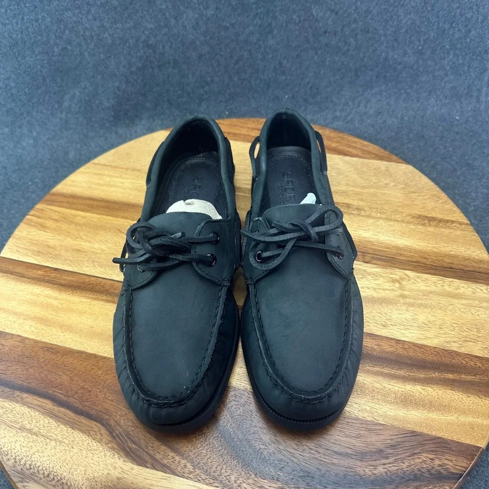 Sperry Top-Sider Shoes Mens Black A/O 2 Eye Leather Boat Derby Size 7.5